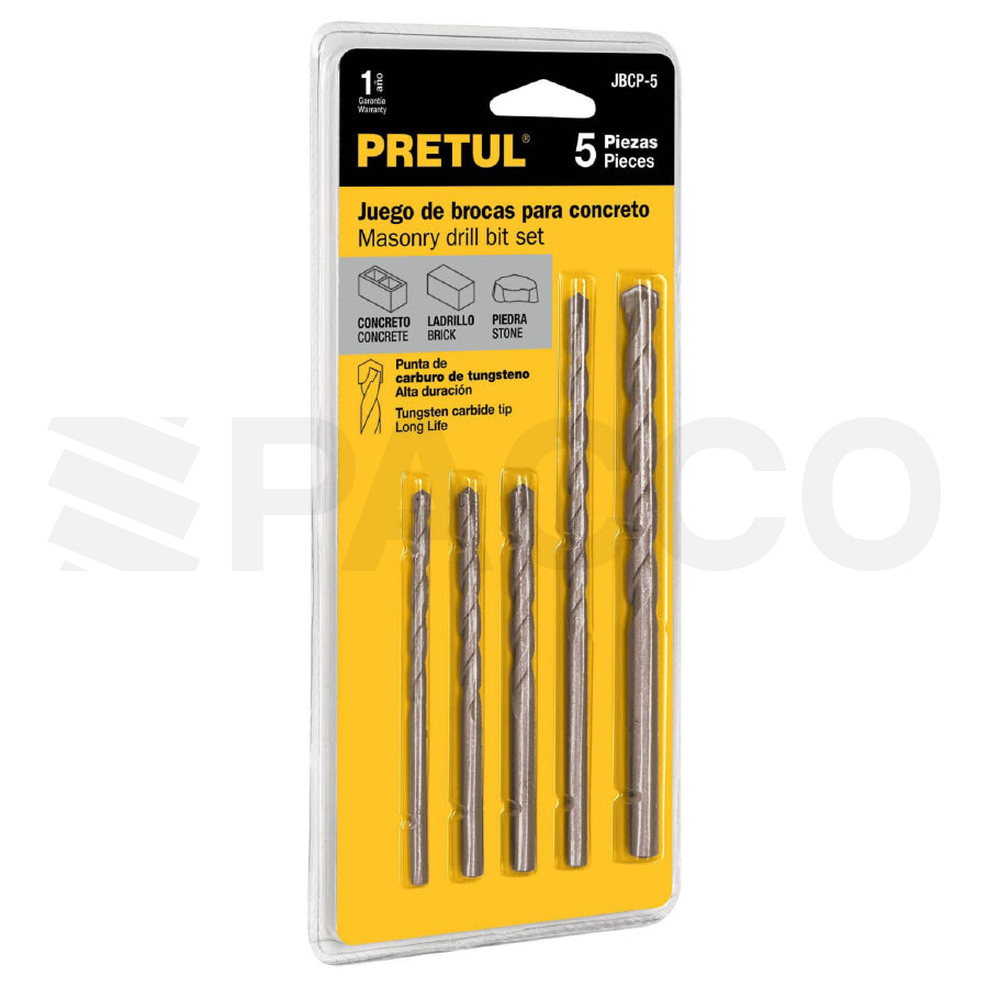 Juego de 5 brocas para concreto - Pretul