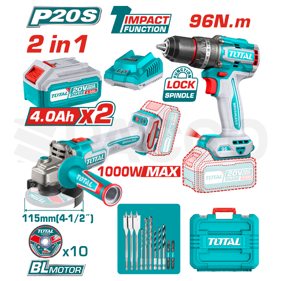 Combo Taladro 96N.m. + Amoladora INAL - Total