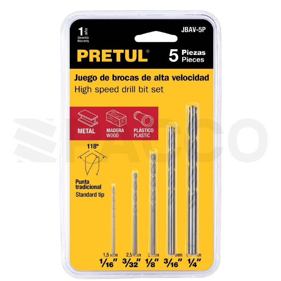 Juego de 5 brocas para metal - Pretul