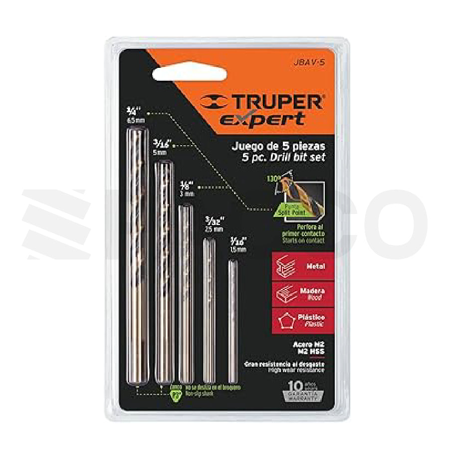 Juego de 5 brocas para metal - Truper