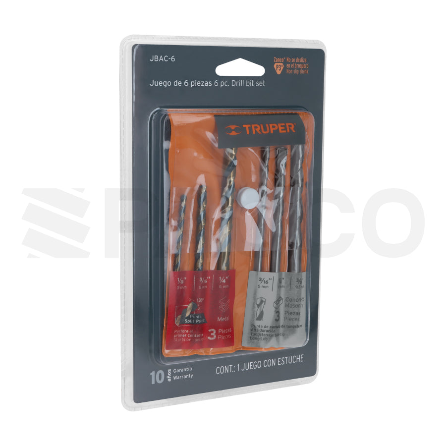 Juego de 6 brocas para metal y concreto - Truper