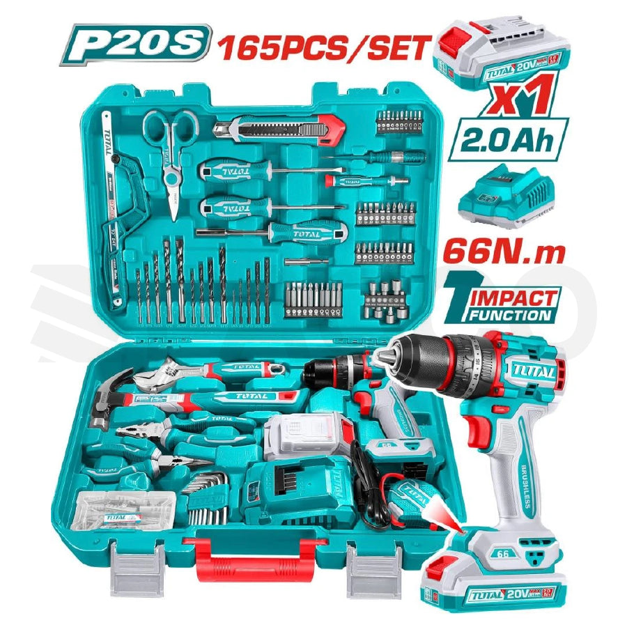 Set de herramientas de 165Pz + Taladro de 66 N.m. - Total