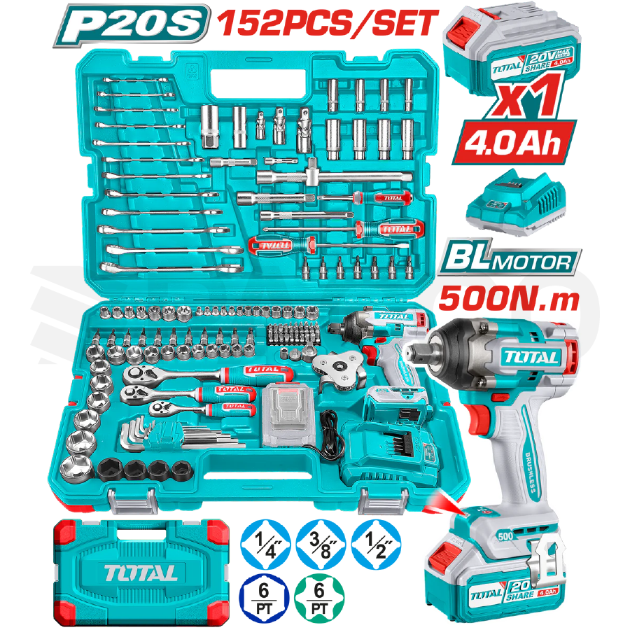 Mega Combo Llave de Impacto 1/2" 500N.m. + 152 Dados y Accesorios - Total