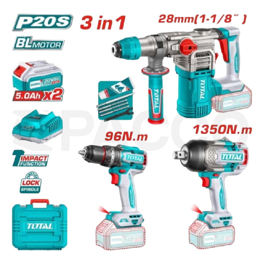 Combo Taladro  + Llave de impacto + Rotomartillo INAL. - Total