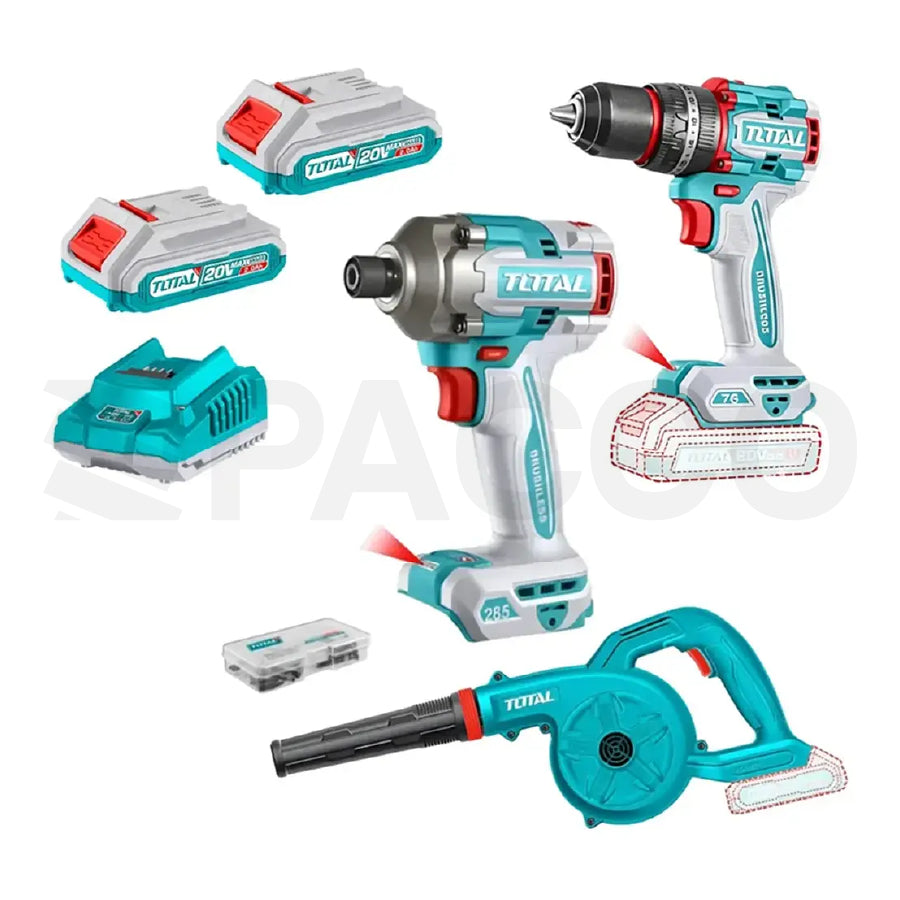 Combo Taladro 76N.m + Atornillador de impacto + Sopladora 20V