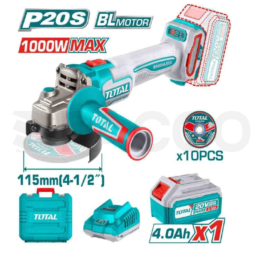 Amoladora Brushless 20V con 1 batería y maleta - Total