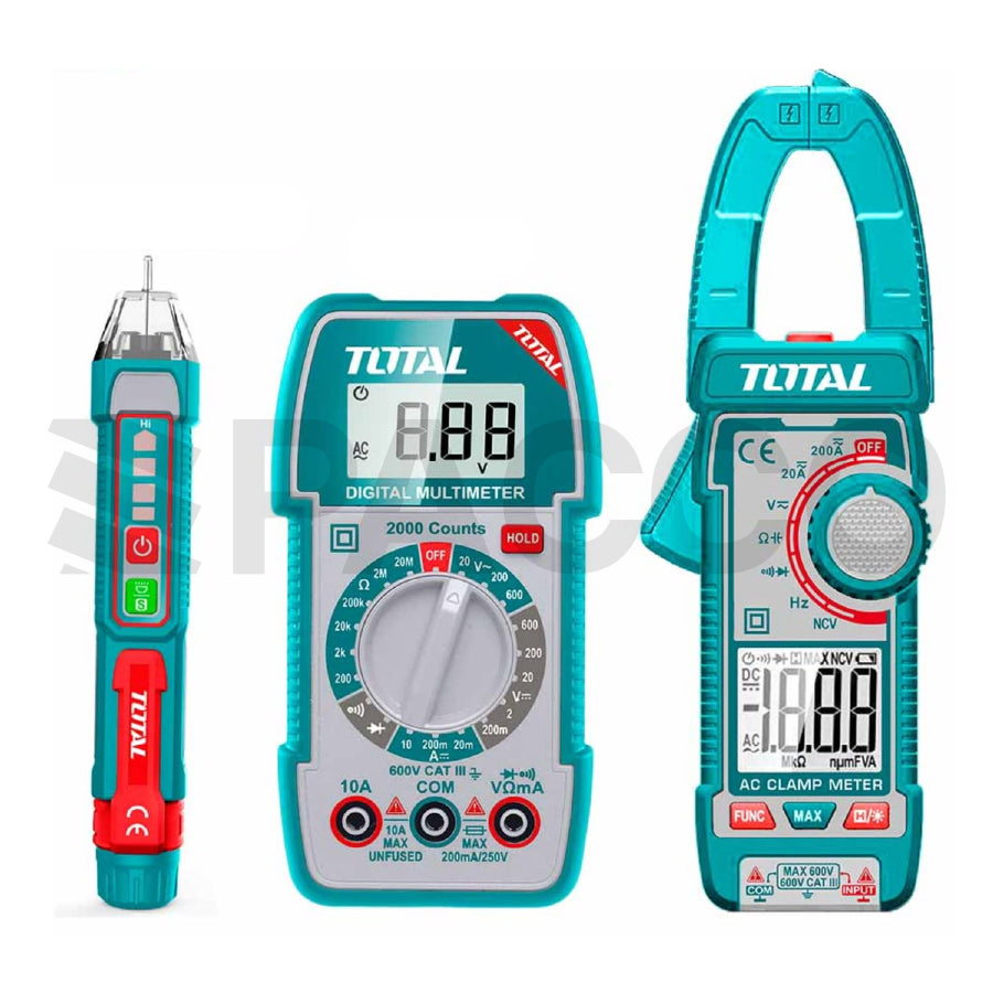 Kit Electricista 3 En 1 Tester + Pinza  Amperimétrica + Detector Voltaje - Total