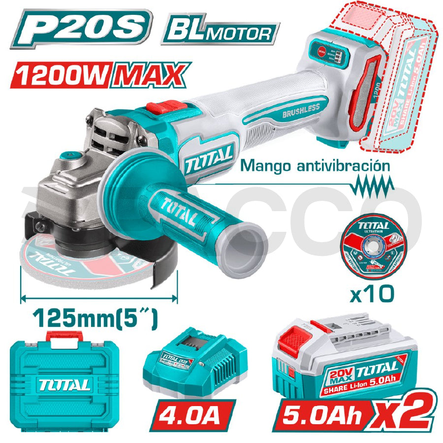 Amoladora Brushless 20V Antivibración 1200w - Total
