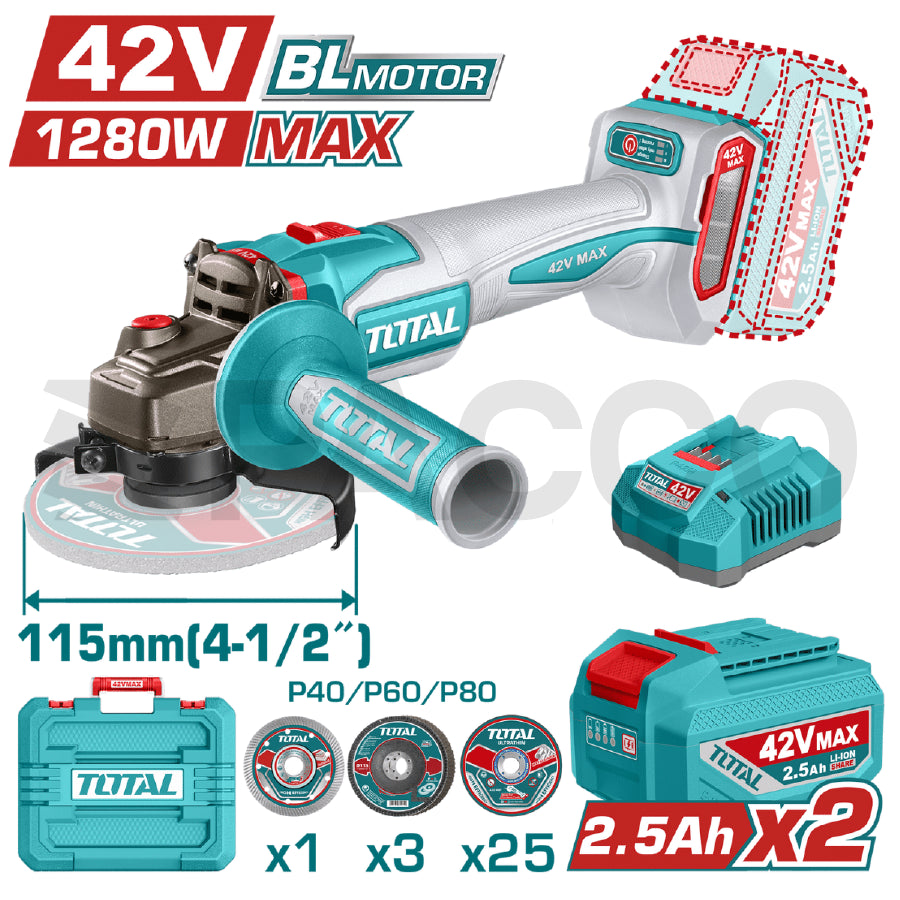 Amoladora Brushless 42V 1280w - Total