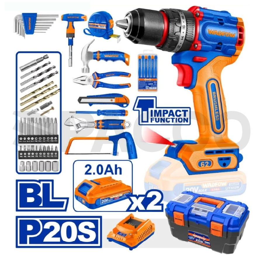 Taladro 62N.m. 20V en maleta + 119pcs - Wadfow