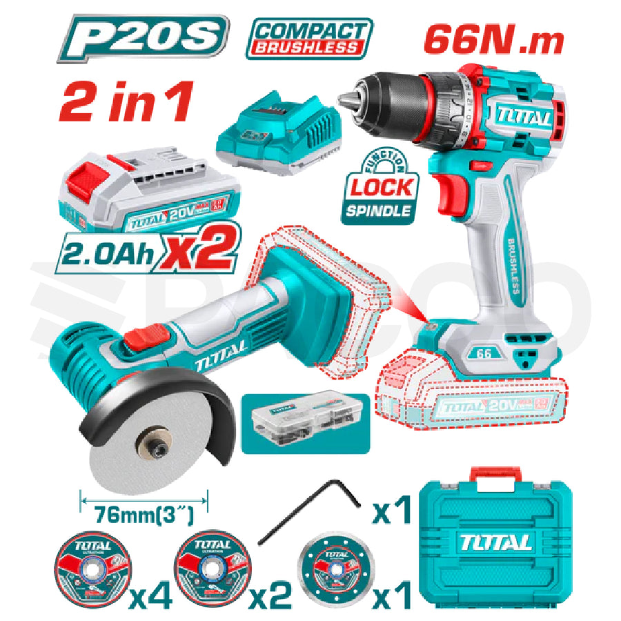 Combo Taladro 66N.m y Amoladora 3" 20V