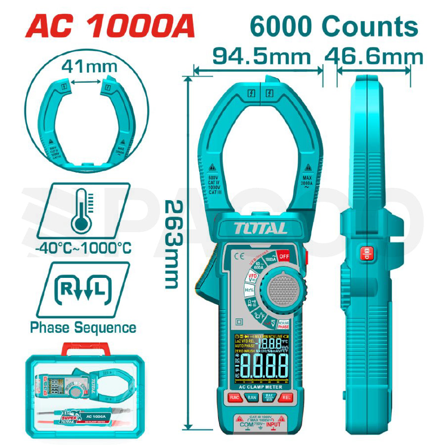 Multímetro digital p/corriente c/abraz. AC 1000V - Total