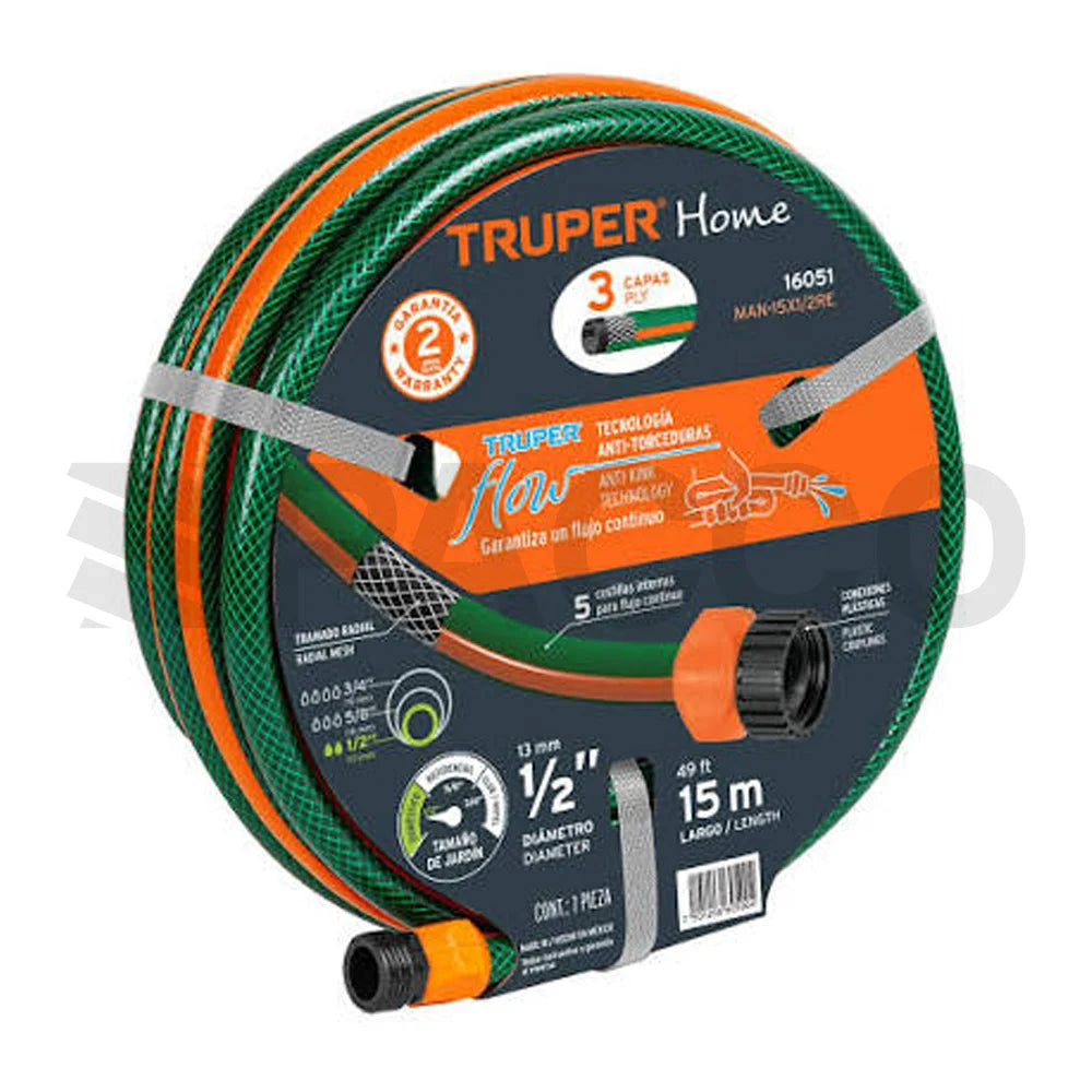 Manguera reforzada 1/2" x 15 m - Truper